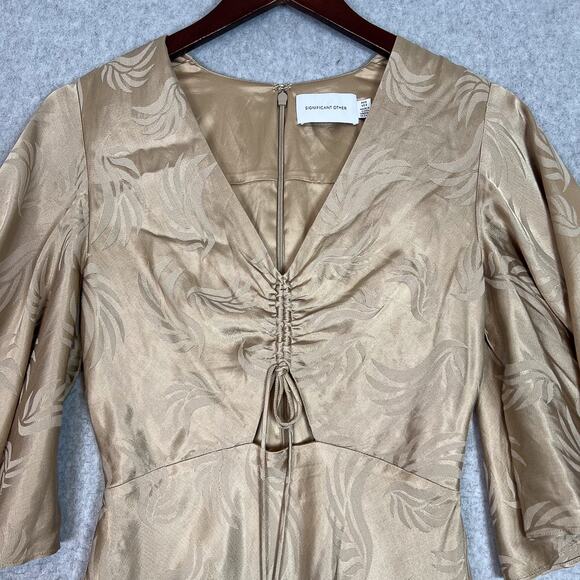 Significant Other Beige Lillian Jacquard Satin A Line Maxi Dress Size 2 - Picture 3 of 10